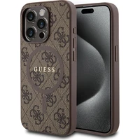 Guess PU Leather 4G Colored Ring MagSafe kryt iPhone 15 Pro hnědý - Pouzdra