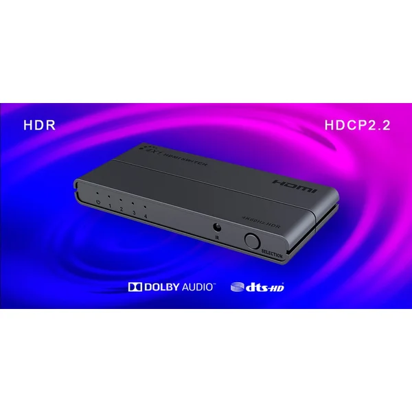 PremiumCord HDMI switch 4:1 s podporou rozlišení 4Kx2K@60Hz, 1080P, HDR, s ovládáním tlačítkem a dál - Ostatní - Obrázek CNZH000401