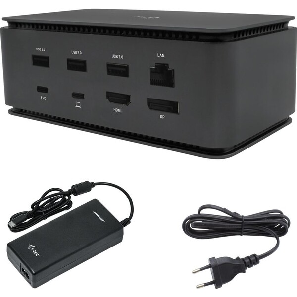 i-Tec USB4 Metal Docking station Dual 4K HDMI DP with Power Delivery 80 W + i-tec Universal Charger  Černá