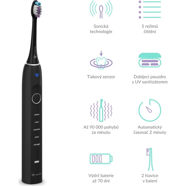 TrueLife SonicBrush Clean70 UV sonický kartáček černý - Zubní kartáčky - Obrázek CRUL000K01