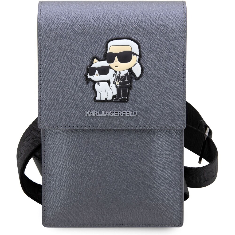 Karl Lagerfeld Saffiano Metal Logo NFT Wallet Phone Bag stříbrný