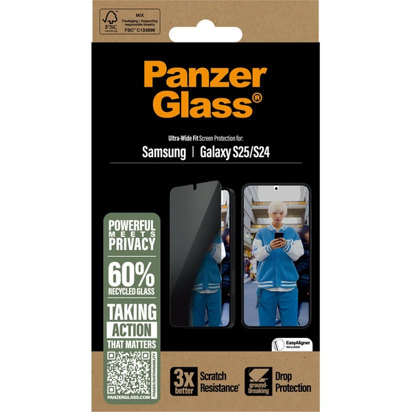 PanzerGlass® Privacy sklo Samsung Galaxy S25/S24 s instalačním rámečkem - Ochranné folie a skla - Obrázek D0FC000J01