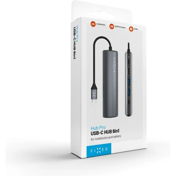 FIXED HUB Pro 6v1 USB-C hliníkový hub pro notebooky a tablety šedý - USB huby - Obrázek D188000701