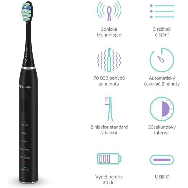TrueLife SonicBrush Clean30 sonický zubní kartáček černý - Zubní kartáčky - Obrázek D1H0000P01