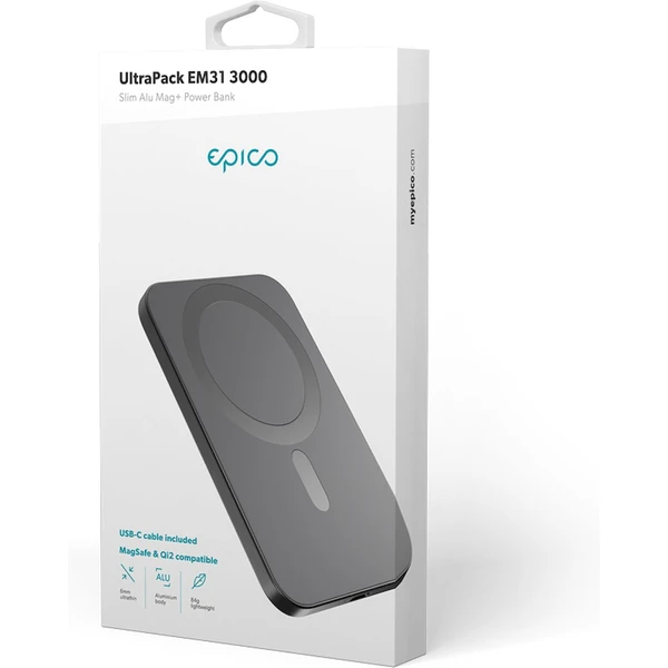 Epico UltraPack Slim 3000mAh hliníková Mag+ bezdrátová powerbanka EM31 vesmírně šedá - Powerbanky - Obrázek D2CB000J01