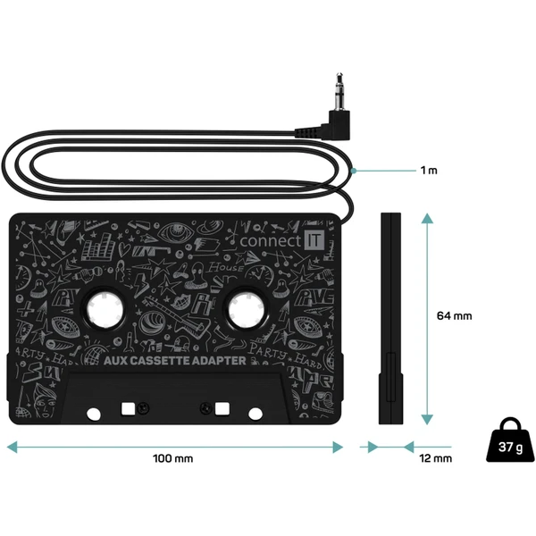 CONNECT IT AUX 3,5mm kazetová redukce černá - Kabely a redukce - Obrázek D3N0000J01