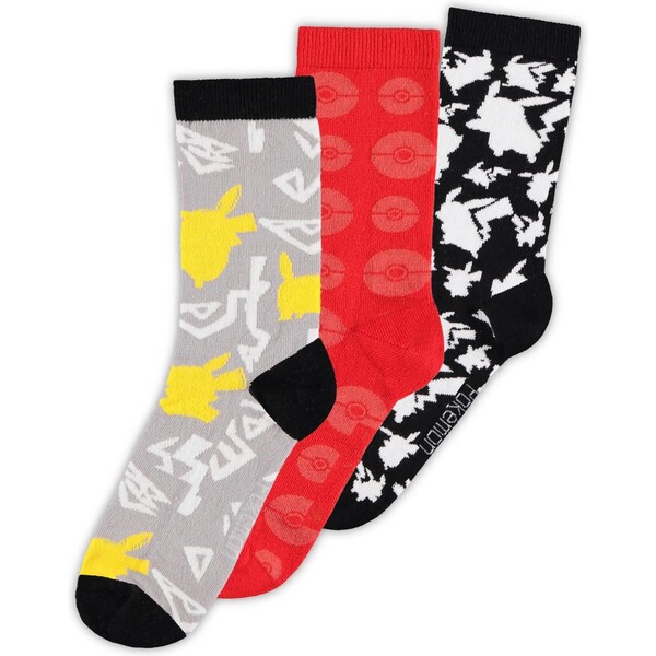 Difuzed ponožky Pokémon Pattern 3 páry Vícebarevná
