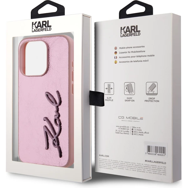 Karl Lagerfeld Wrinkled PU Signature Logo zadní kryt iPhone 15 Pro Max růžový - Pouzdra - Obrázek D8N5000J01