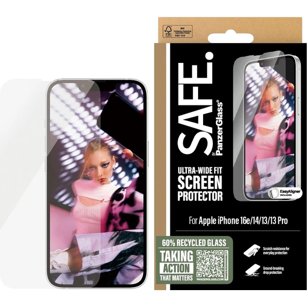 PanzerGlass® SAFE Ultra-Wide Fit sklo Apple iPhone 17e/16e/14/13/13 Pro s instalačním rámečkem - Ochranné folie a skla - Obrázek D9GD000J01