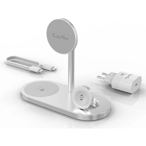 CubeNest S313 Pro 3v1 magnetická bezdrátová nabíječka stříbrná - Nabíječky - Obrázek D9MH100501