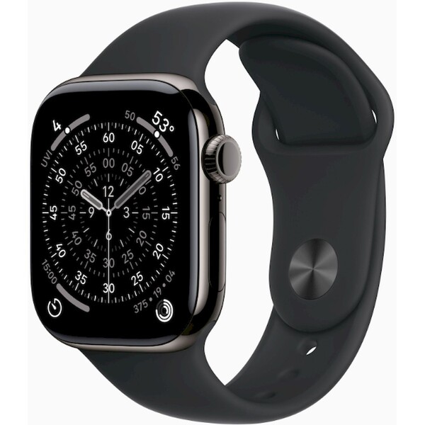 Apple Watch Series 11 Cellular (42mm) Břidlicově šedý titan s černým sportovním řemínkem S/M