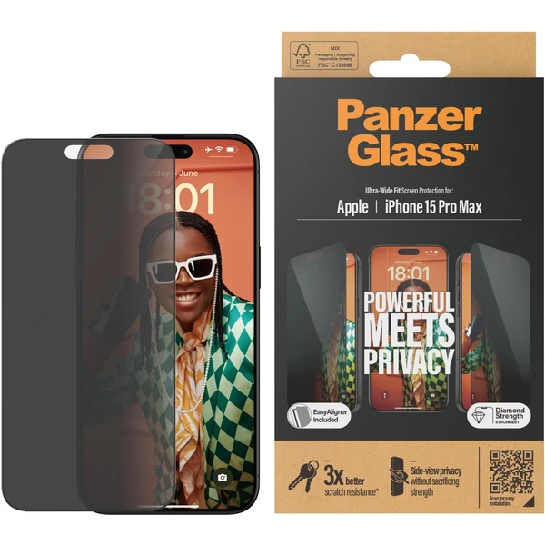 PanzerGlass Privacy ochranné sklo Apple iPhone 15 Pro Max - Ochranné folie a skla - Obrázek D9TS100501