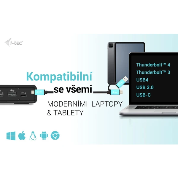 i-tec USB 3.0 / USB-C / Thunderbolt Dual Display dokovací stanice s PD 100W - Dokovací stanice - Obrázek DBP8000601