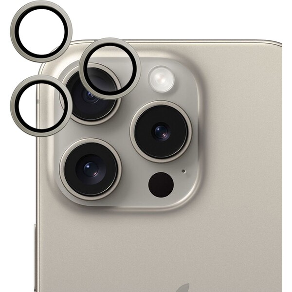 EPICO hliníkové na čočky fotoaparátu pro iPhone 15 Pro / 15 Pro Max 81312152000001 Přírodní titan