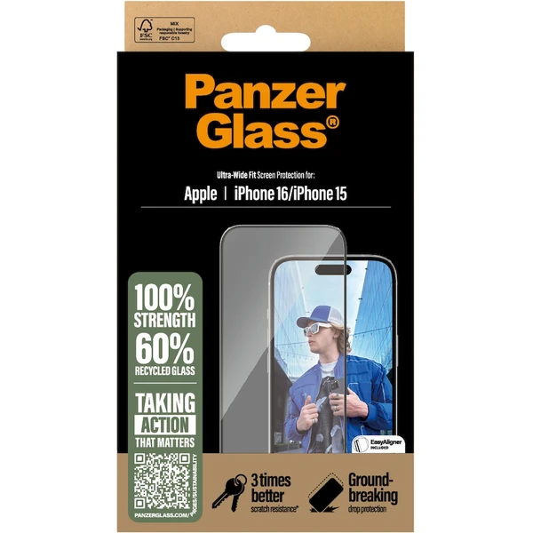 PanzerGlass® Ultra-Wide Fit Apple iPhone 16/15 s instalačním rámečkem - Ochranné folie a skla - Obrázek DG08000P01