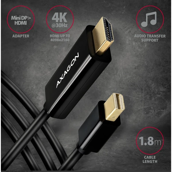 AXAGON Mini DisplayPort/HDMI 1.4 kabel 4K 1,8m černý - Kabely a redukce - Obrázek DGD0700301