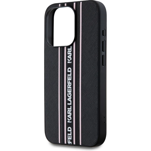 Karl Lagerfeld PU Saffiano Athleisure Stripe and Strap zadní kryt iPhone 15 Pro Max růžový - Pouzdra - Obrázek DHN5000J01