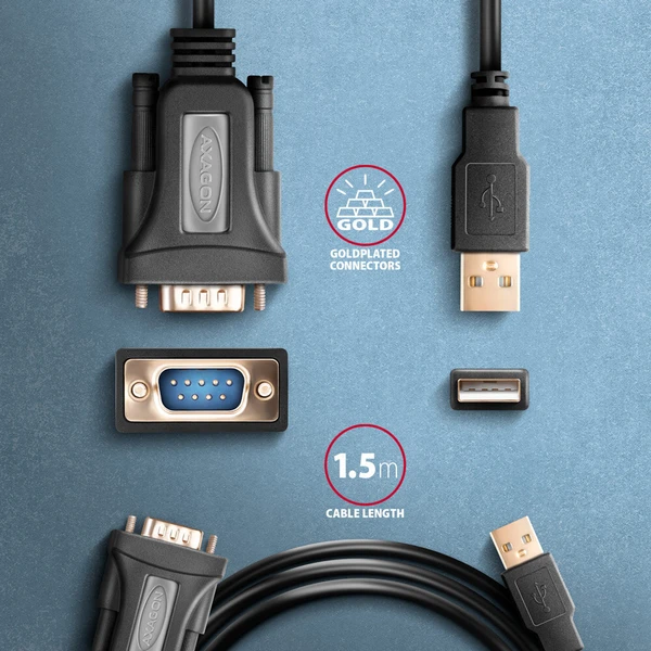 AXAGON USB-A/COM(DE-9) redukce 1,5m černá - Kabely a redukce - Obrázek DHS6000701