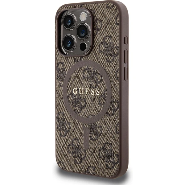 Guess PU Leather 4G Colored Ring MagSafe kryt iPhone 15 Pro hnědý - Pouzdra - Obrázek DHU0000P01