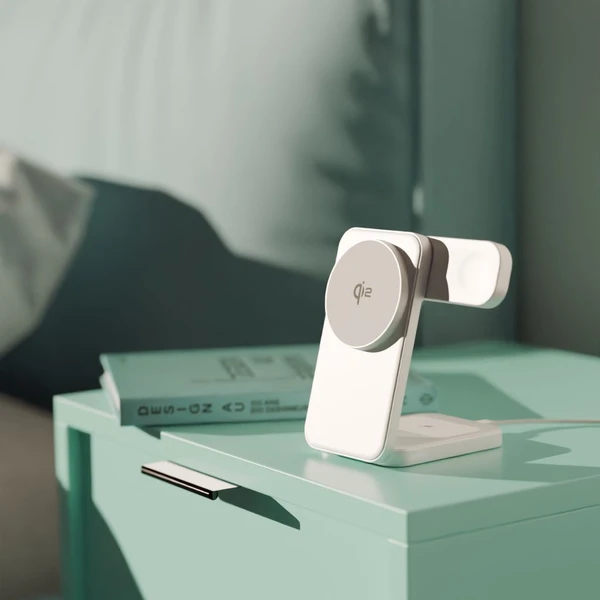 Spello ForceBase Qi2 15W 3in1 Fold MagSafe nabíjecí stojánek stříbrný - Nabíječky - Obrázek DIPD000K01