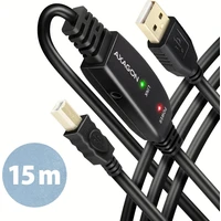AXAGON ADR-215B USB-A/USB-B prodlužovací kabel 15m černý - Kabely a redukce