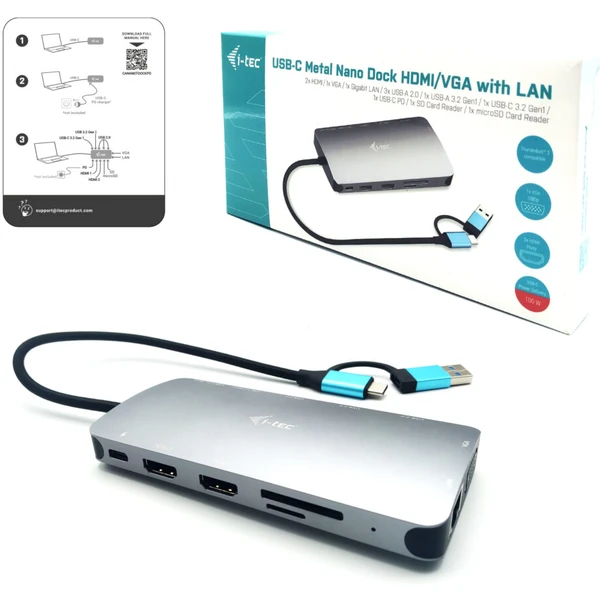 i-tec USB 3.0 USB-C/TB3 3x Display Metal Nano Dock with LAN + - Dokovací stanice - Obrázek DRIXF00101