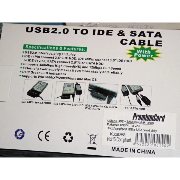 PremiumCord konvertor USB 2.0 - IDE + SATA - Externí boxy - Obrázek DUTU000501