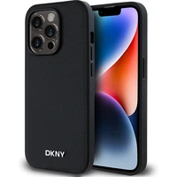 DKNY PU Leather Silver Metal Logo Magsafe kryt iPhone 14 Pro Max černý - Pouzdra