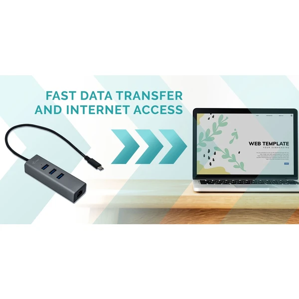 i-tec USB-C Metal 3-portový HUB s Gigabit Ethernet adapterem - USB huby - Obrázek E1HA000501