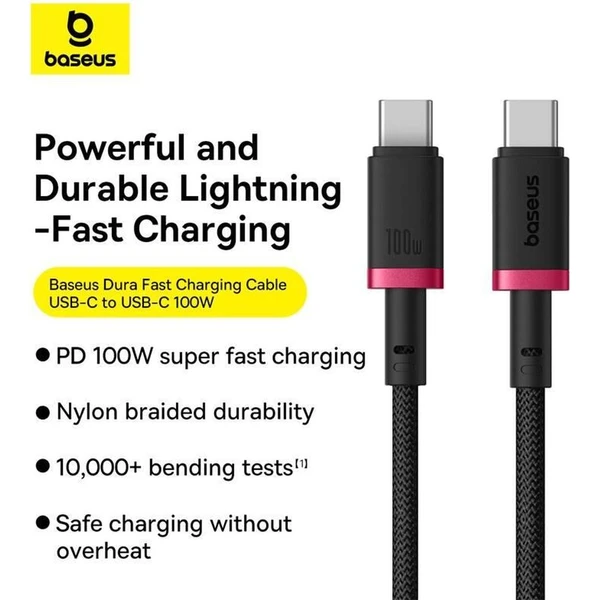 Baseus Dura USB-C/USB-C napájecí kabel 100W 1m červeno/černý - Kabely a redukce - Obrázek E22R000K01