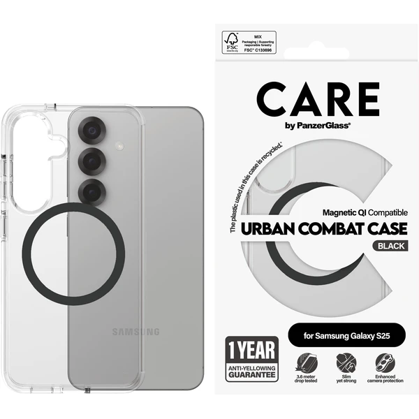 PanzerGlass® CARE kryt Samsung Galaxy S25 Urban Combat čirý/černý QI - Pouzdra - Obrázek E7FC000J01