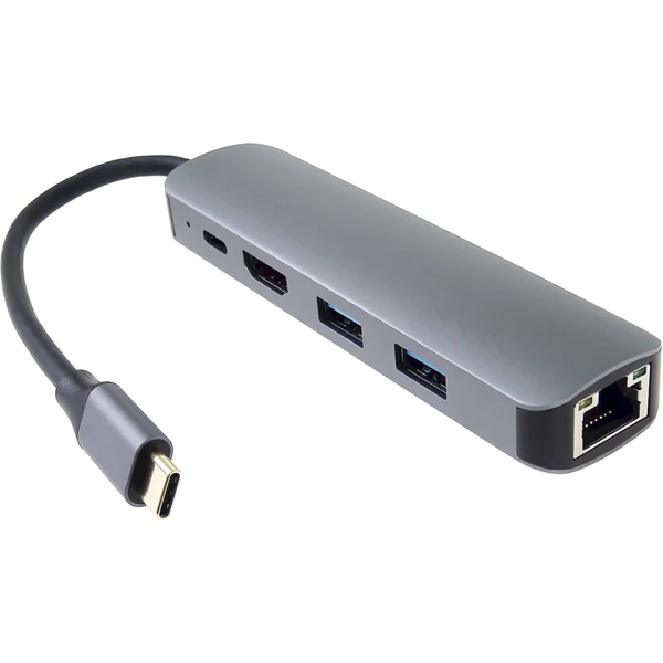 PremiumCord USB-C na HDMI + 2x USB3.2 + PD 100W+ RJ45 10/100/1000Mbps adaptér - Dokovací stanice - Obrázek E8LF000K01