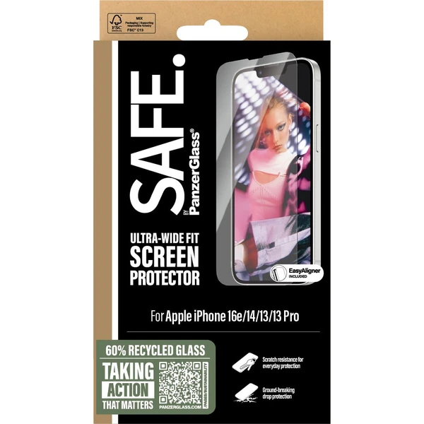 PanzerGlass® SAFE Ultra-Wide Fit sklo Apple iPhone 17e/16e/14/13/13 Pro s instalačním rámečkem - Ochranné folie a skla - Obrázek E9GD000J01