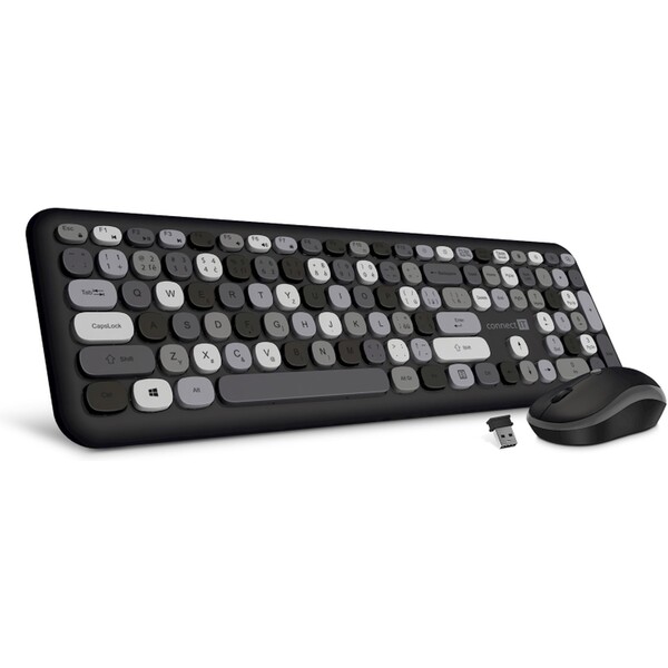 CONNECT IT FASHION combo bezdrátová černo-šedá klávesnice + myš, (+1x AAA +1x AA baterie zdarma), CZ Šedá