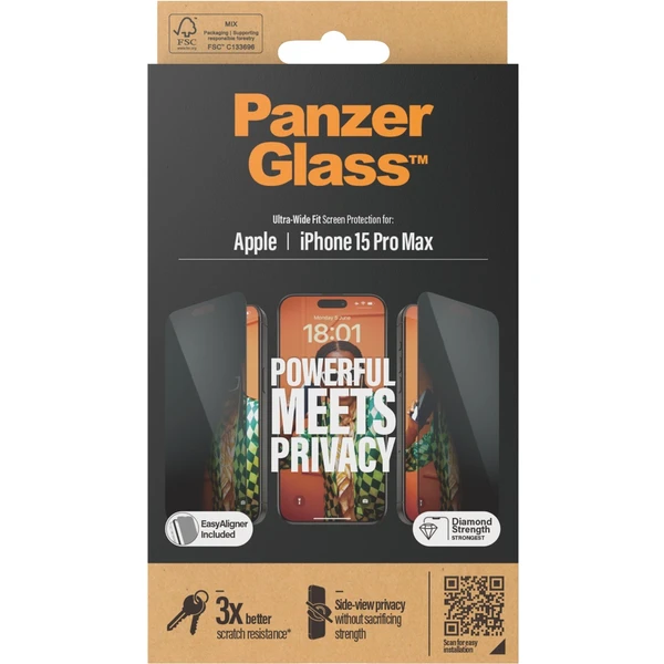 PanzerGlass Privacy ochranné sklo Apple iPhone 15 Pro Max - Ochranné folie a skla - Obrázek E9TS100501