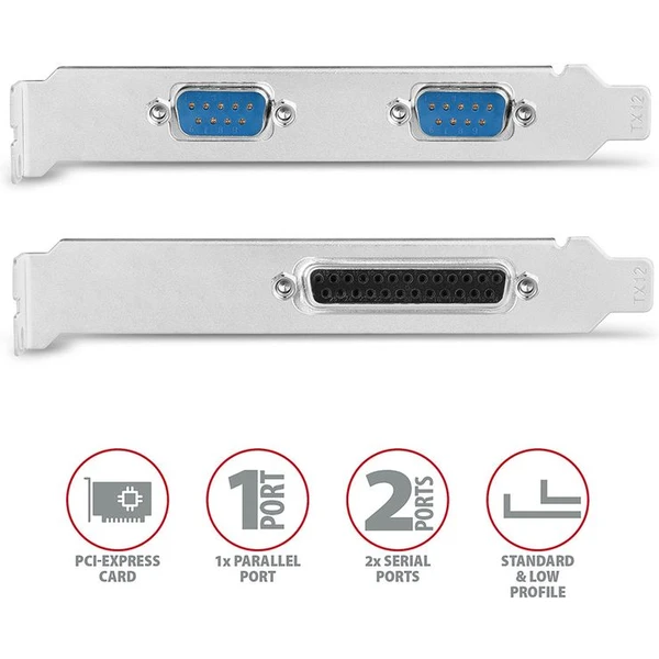 AXAGON PCEAPSN PCIe řadič 1x paralelní (LPT) + 2x sériový port (RS232) 250 kbps vč. LP - Řadiče - Obrázek EB7HF00101