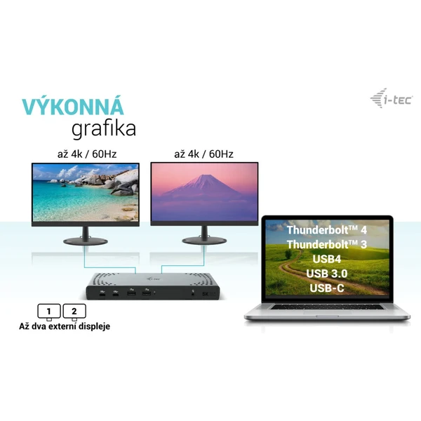 i-tec USB 3.0 / USB-C / Thunderbolt Dual Display dokovací stanice s PD 100W - Dokovací stanice - Obrázek EBP8000601