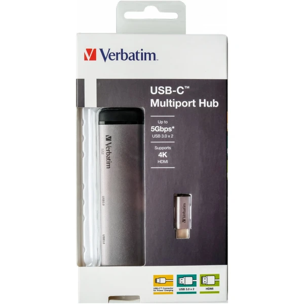 Verbatim USB-C Multiport HUB, 2x USB 3.0, 1x USB-C, HDMI dokovací stanice šedá - Dokovací stanice - Obrázek ECOR000301