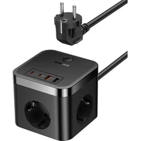 Baseus PowerCombo Cube prodlužovací kabel 3x zásuvka + 2x USB + 2x USB-C 30W 1.5m černý - Nabíječky