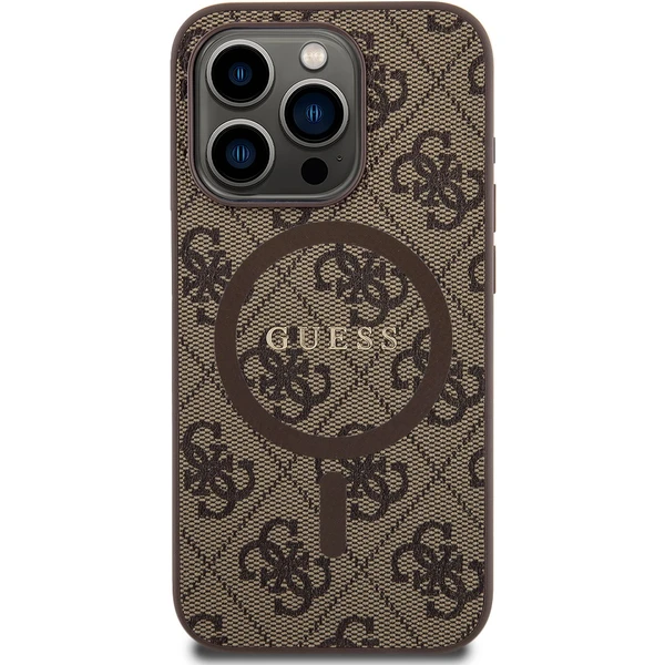 Guess PU Leather 4G Colored Ring MagSafe kryt iPhone 15 Pro hnědý - Pouzdra - Obrázek EHU0000P01