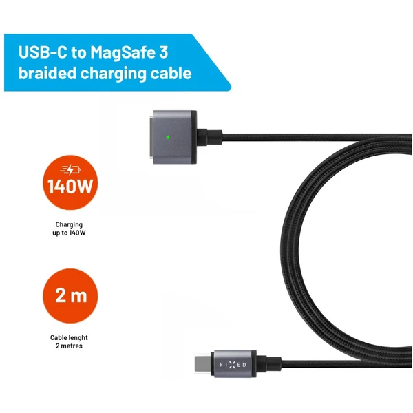 FIXED USB-C/MagSafe 3 napájecí kabel 140W 2m šedý - Kabely a redukce - Obrázek ELI1000O01