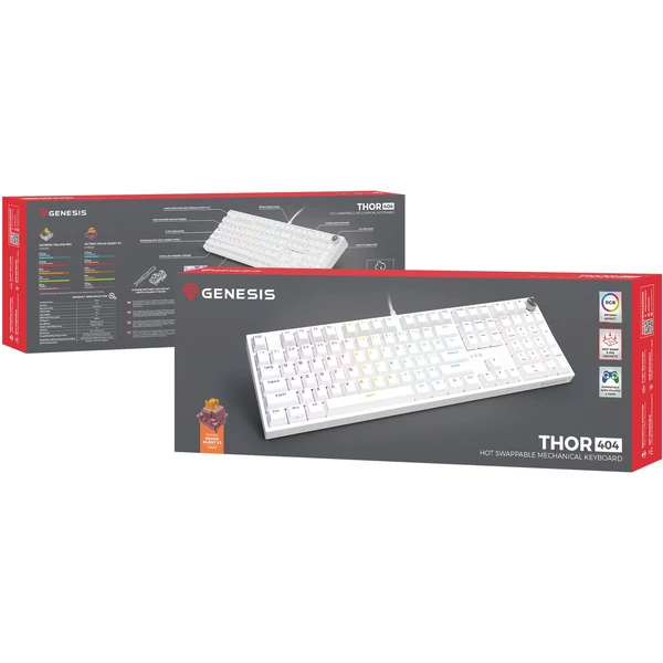 Genesis Thor 404 herní klávesnice Outemu Peach Silent US bílá - Klávesnice - Obrázek EOBE000K01