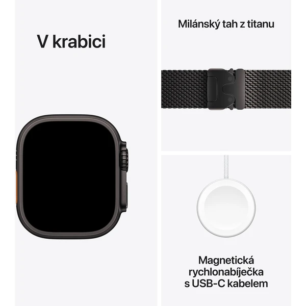 Apple Watch Ultra 2 (2024) 49mm Černý titan s černým titanovým milánským tahem S - Chytré hodinky - Obrázek EOQ7000K01