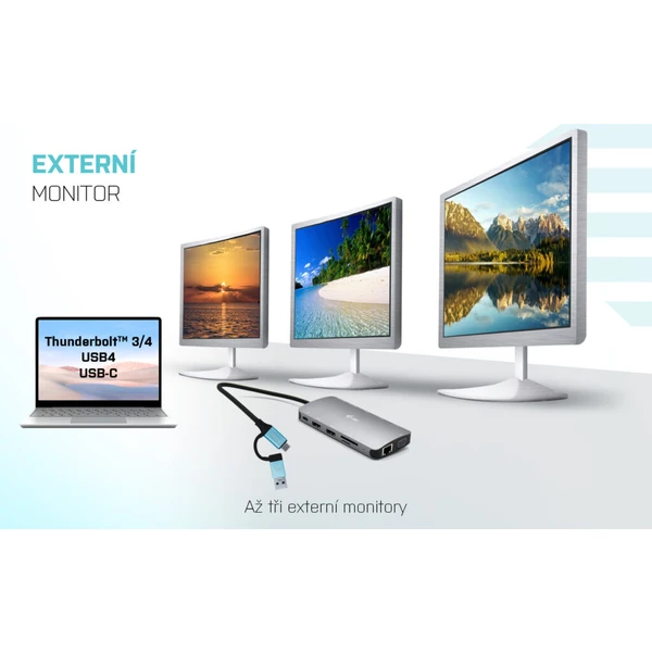i-tec USB 3.0 USB-C/TB3 3x Display Metal Nano Dock with LAN + - Dokovací stanice - Obrázek ERIXF00101