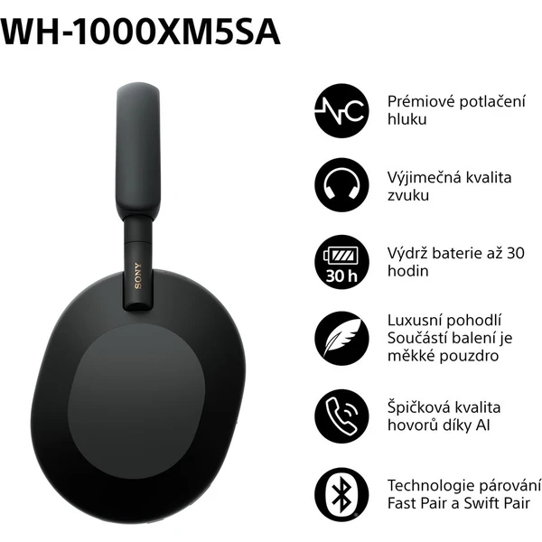 Sony WH-1000XM5 bezdrátová sluchátka (Soft Case) černá (Další) - Sluchátka - Obrázek EVWG000K01