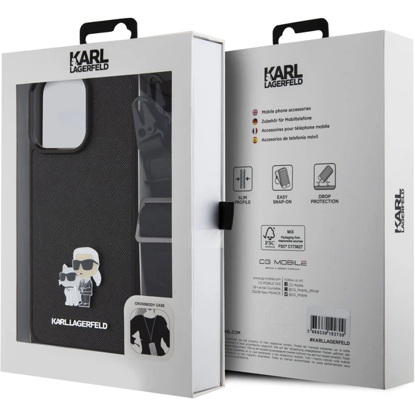 Karl Lagerfeld Saffiano Crossbody Metal Karl and Choupette kryt iPhone 15 Pro Max černý - Pouzdra - Obrázek EZI8000601