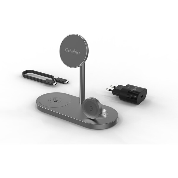 CubeNest S313 Pro 3v1 magnetická bezdrátová nabíječka šedá