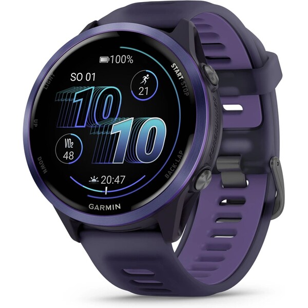 Garmin Forerunner 570 47 mm fialová hliníková luneta s fialovo-indigovým poloprůhledným řemínkem Fialová