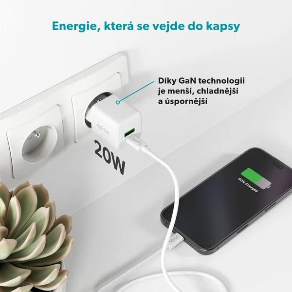 Epico UltraBoost GaN 20W síťový adaptér EA20 bílý - Nabíječky - Obrázek F1LL000K01