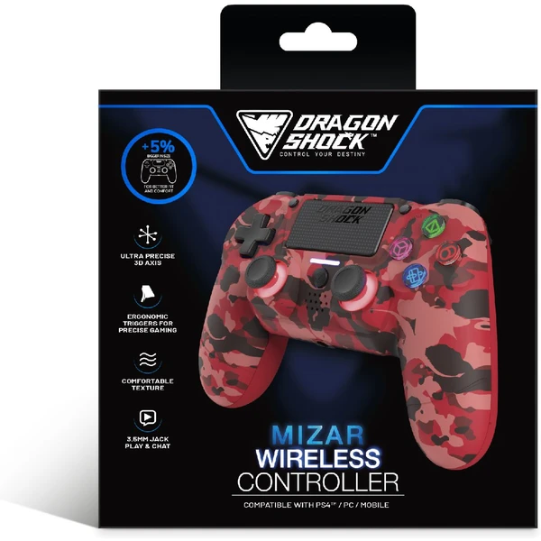 Dragonshock mizar red camo | ps4 pc in mobilne naprave | bluetooth usb-c 620 mah | brezžični gaming kontroler 4 Dragonshock mizar red camo kontroler v originalni embalaži